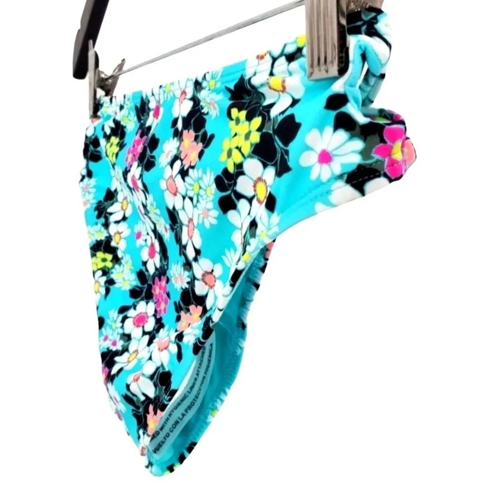 California Waves XS Bikini Bottom Strappy Hipster Cutout side Colorful Floral